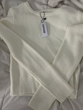 Garage Cream Waffle Knit Long Sleeve Top